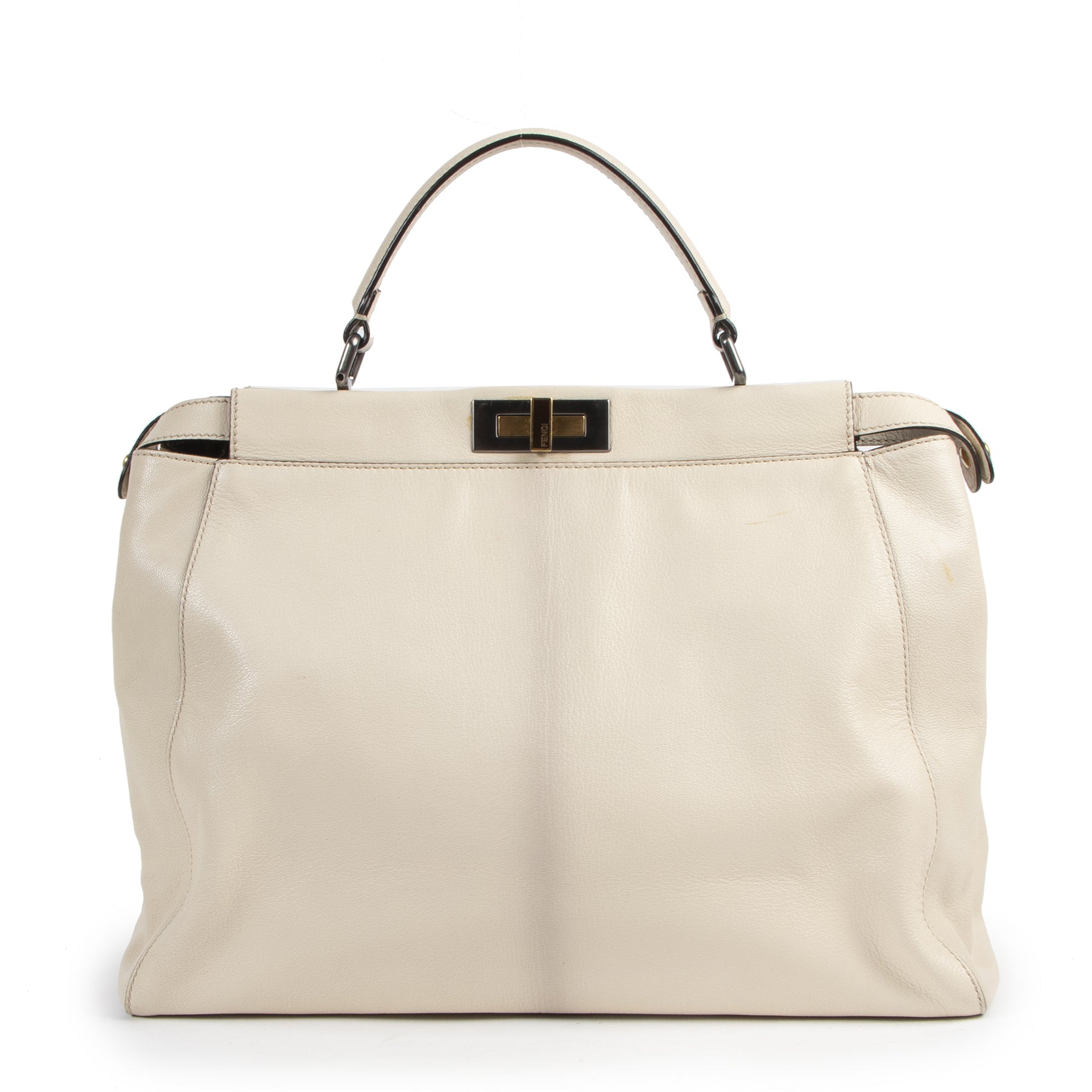 Authentieke Tweedehands Fendi White Leather Peekaboo Bag juiste prijs veilig online shoppen luxe merken webshop winkelen Antwerpen België mode fashion