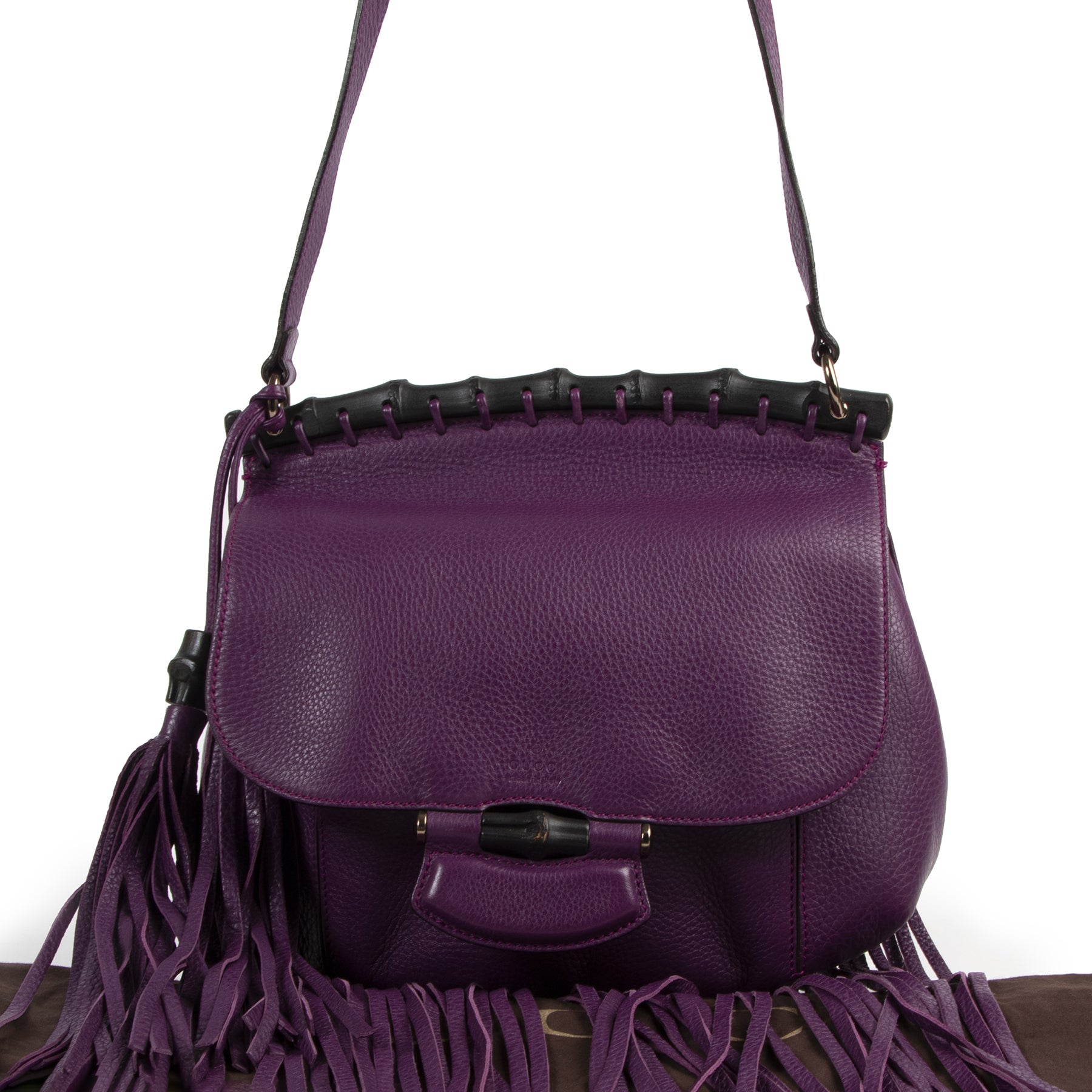 Authentic secondhand Gucci Purple Nouveau Suede Fringe Shoulder Bag designer bags fashion luxury vintage webshop safe secure online shopping
