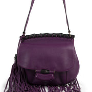 Authentieke Tweedehands Gucci Purple Nouveau Suede Fringe Shoulder Bag juiste prijs veilig online shoppen luxe merken webshop winkelen Antwerpen België mode fashion