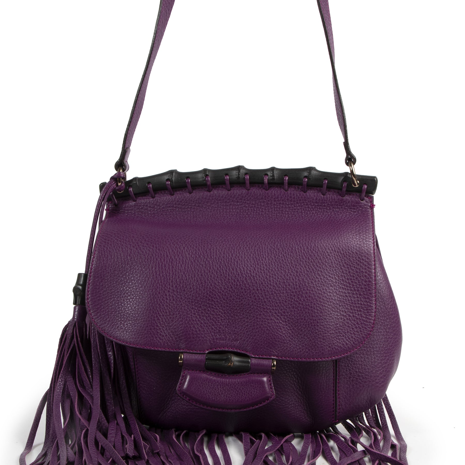 Authentieke Tweedehands Gucci Purple Nouveau Suede Fringe Shoulder Bag juiste prijs veilig online shoppen luxe merken webshop winkelen Antwerpen België mode fashion