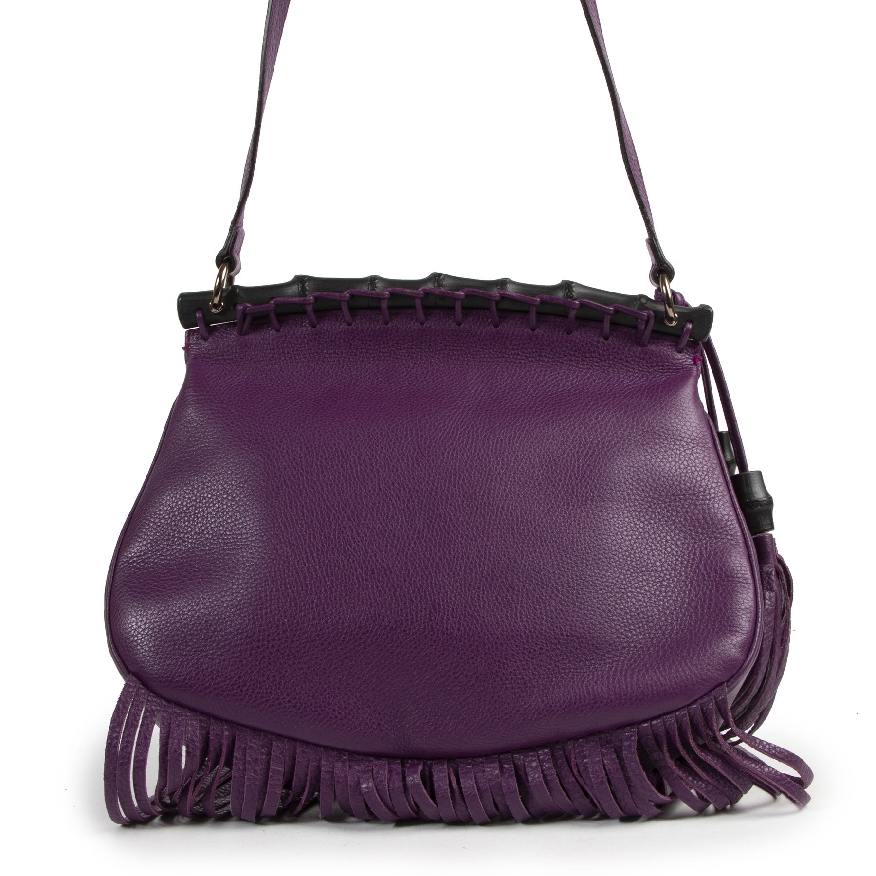 Authentic secondhand Gucci Purple Nouveau Suede Fringe Shoulder Bag designer bags fashion luxury vintage webshop safe secure online shopping