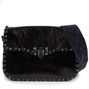 Valentino Black Rockstud Rolling Pebbled Leather Shoulder Bag available online luxury bags for the best price