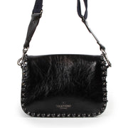 Valentino Black Rockstud Rolling Pebbled Leather Shoulder Bag