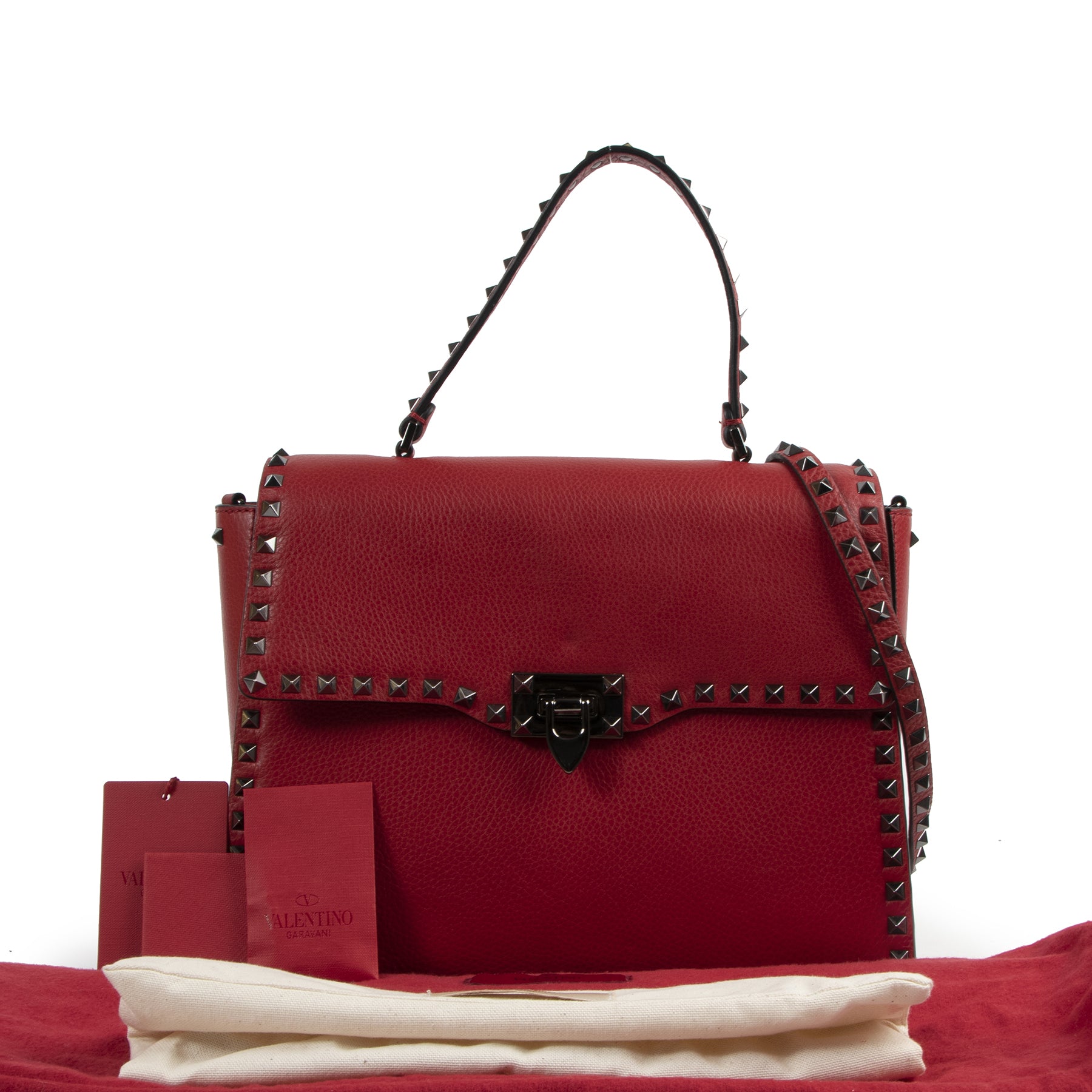 Valentino Garavani Red Leather Rockstud Shoulder Bag