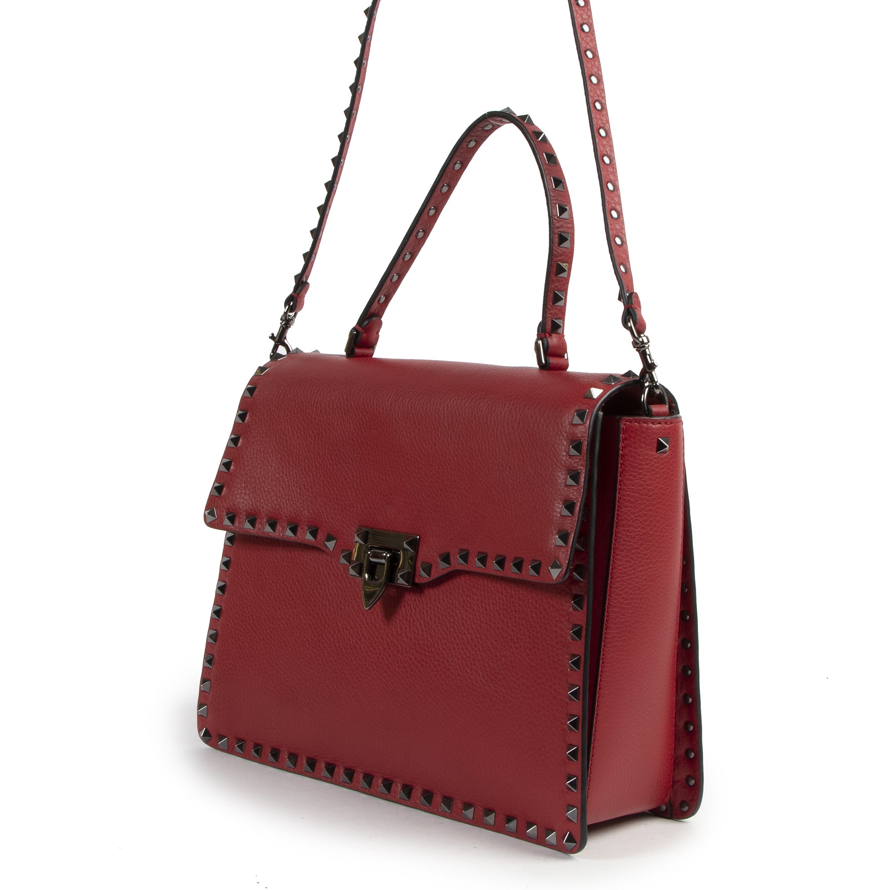 Koop en verkoop uw authentieke designer Valentino Garavani Red Leather Rockstud Shoulder Bag