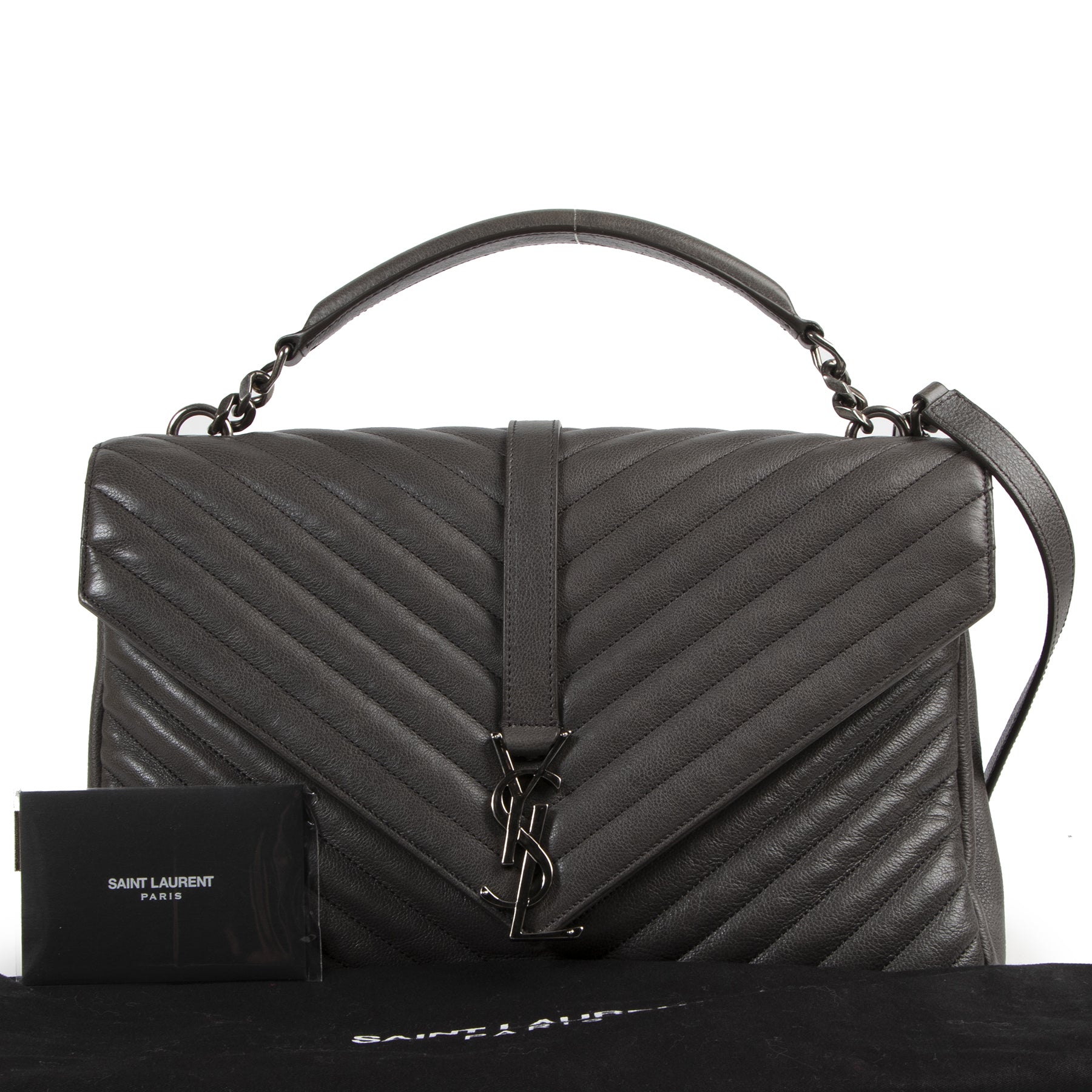 Saint Laurent Grey Leather College Bag
