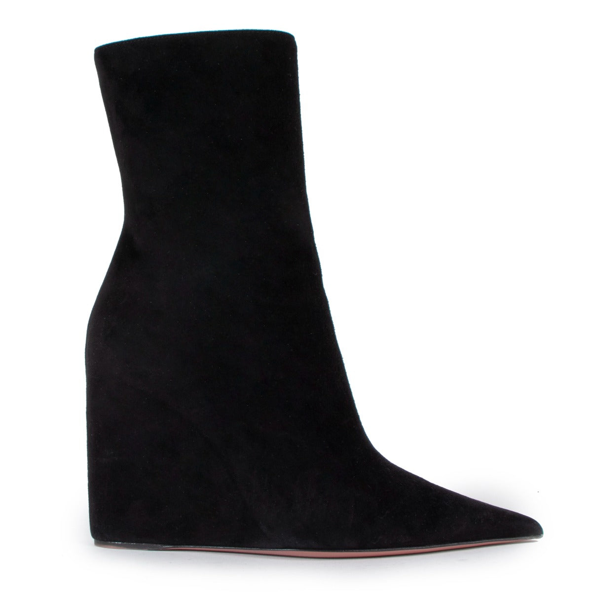 Amina Muaddi Pernille Black Suede Wedge Boots