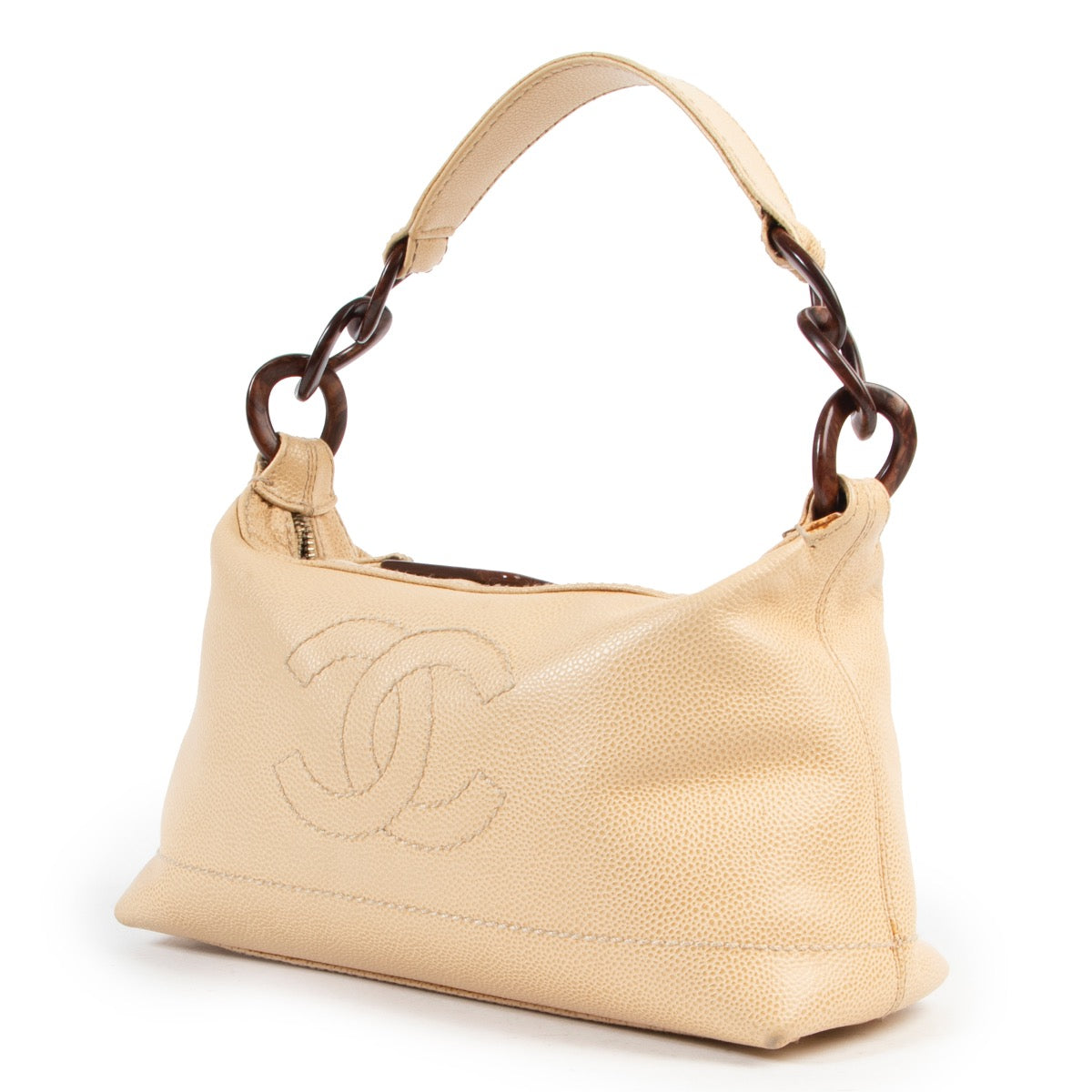 Shop safe online authentic Chanel Beige Tortoise Caviar Leather Shoulder Bag at Labellov.com.