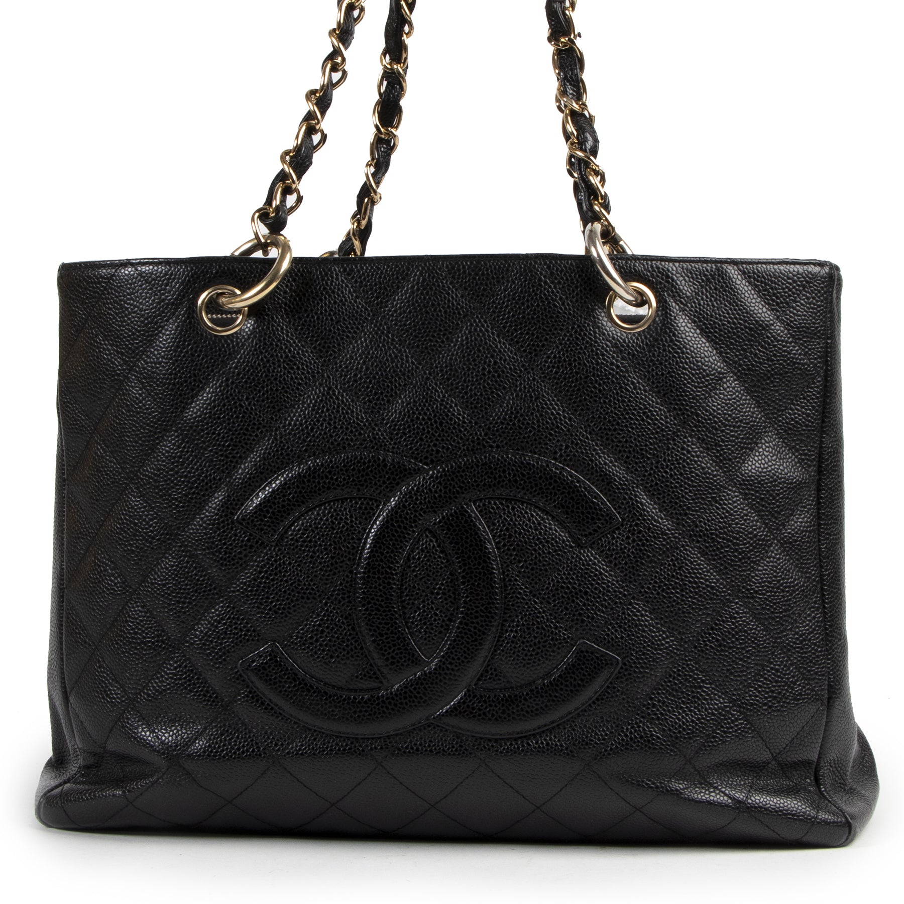 Authentic secondhand Chanel Black GST Grand Shopping Caviar Tote Bag designer bags fashion luxury vintage webshop safe secure online shopping