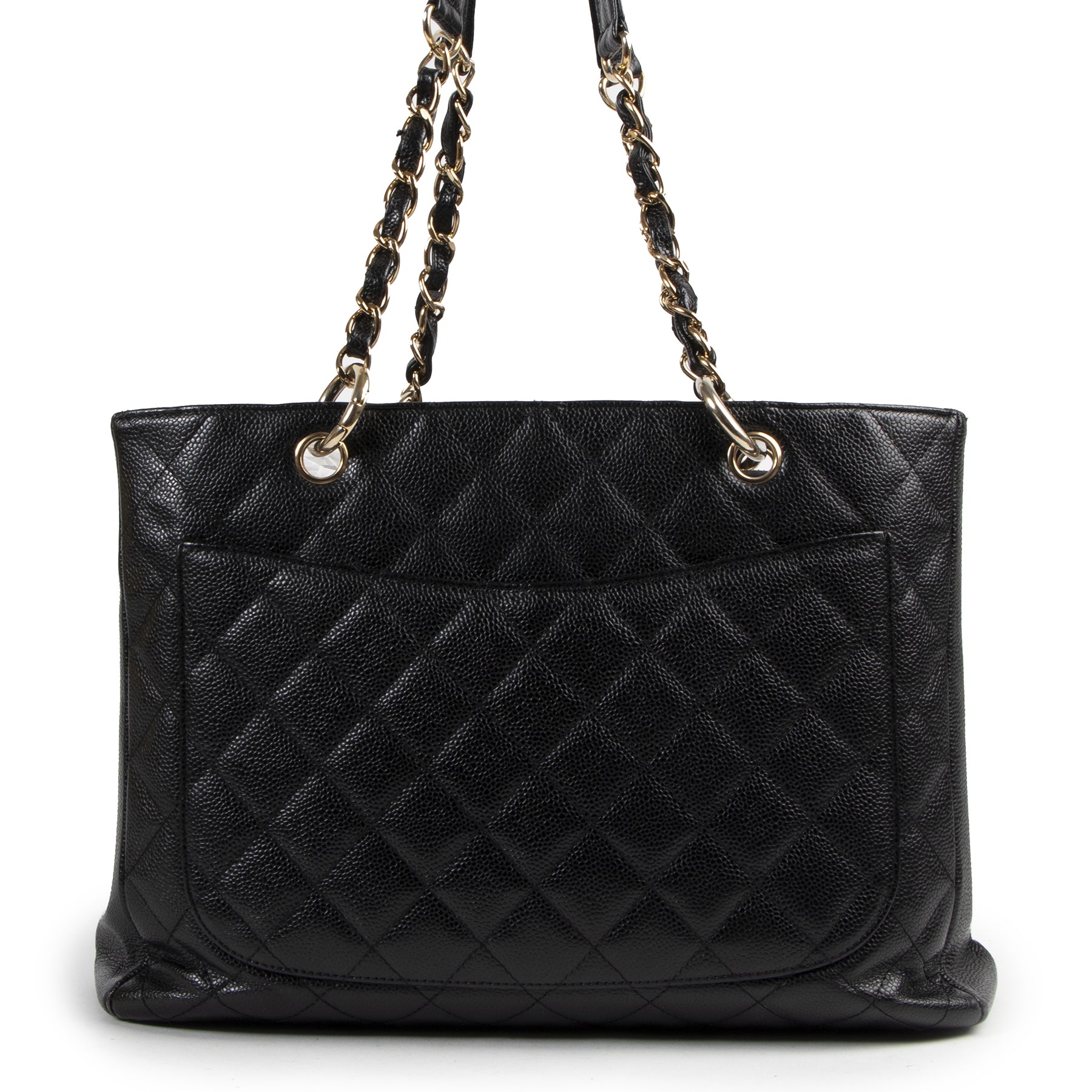 Authentieke Tweedehands Chanel Black GST Grand Shopping Caviar Tote Bag juiste prijs veilig online shoppen luxe merken webshop winkelen Antwerpen België mode fashion