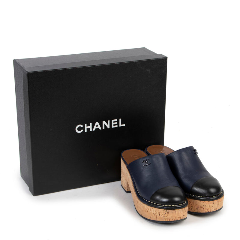 Chanel Blue and Black Cork Sandals - size 37