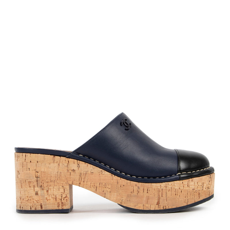Chanel Blue and Black Cork Sandals - size 37