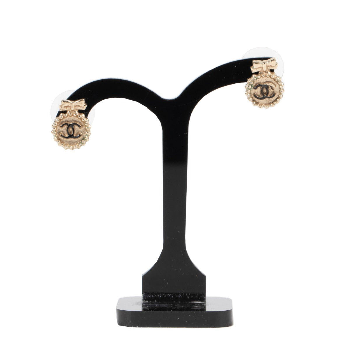 Chanel Black And Gold Enamel CC Ribbon Earrings