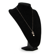 Preloved Chanel Silver Crystal Twisted CC Pearl Drop Pendant Necklace
