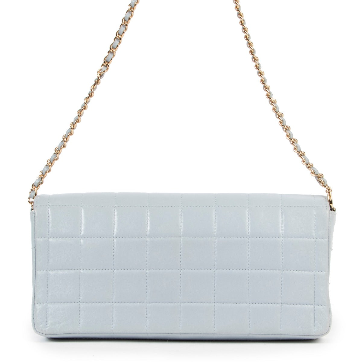 Gold chain straps and light blue lambskin bag by Chanel