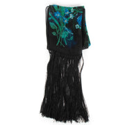 Gucci Black Floral Silk Fringed Scarf