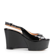 Sergio Rossi Black Patent Sandal Wedges - Size 36
