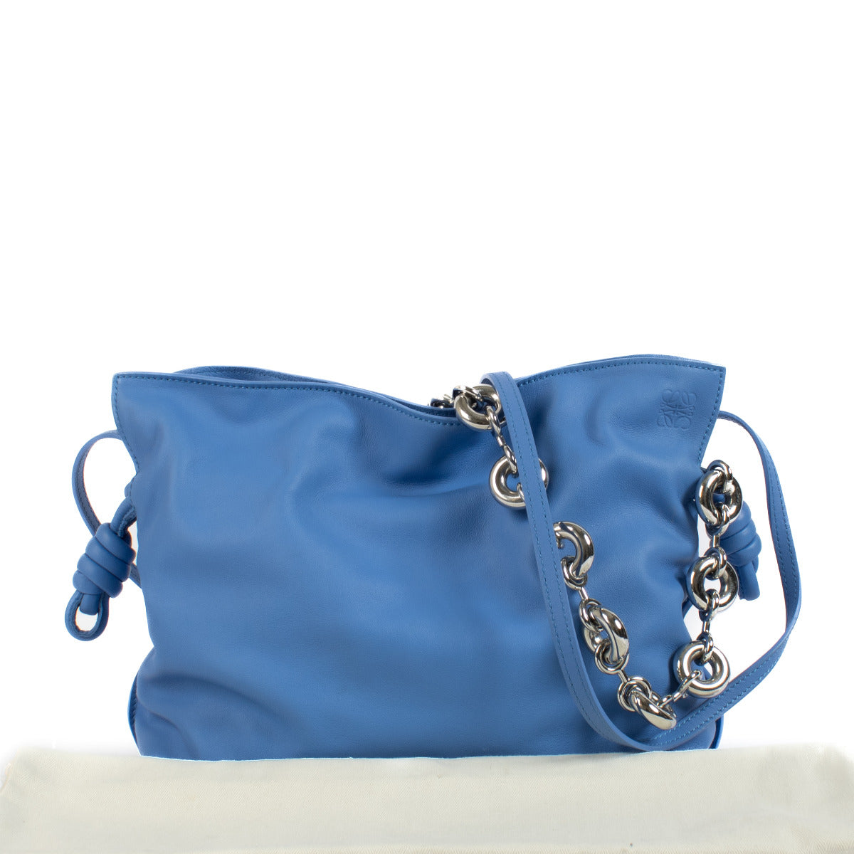 Loewe Blue Leather Flamenco Chain Clutch Bag