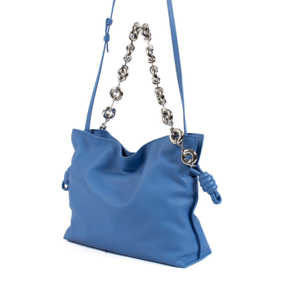 Loewe Blue Leather Flamenco Chain Clutch Bag