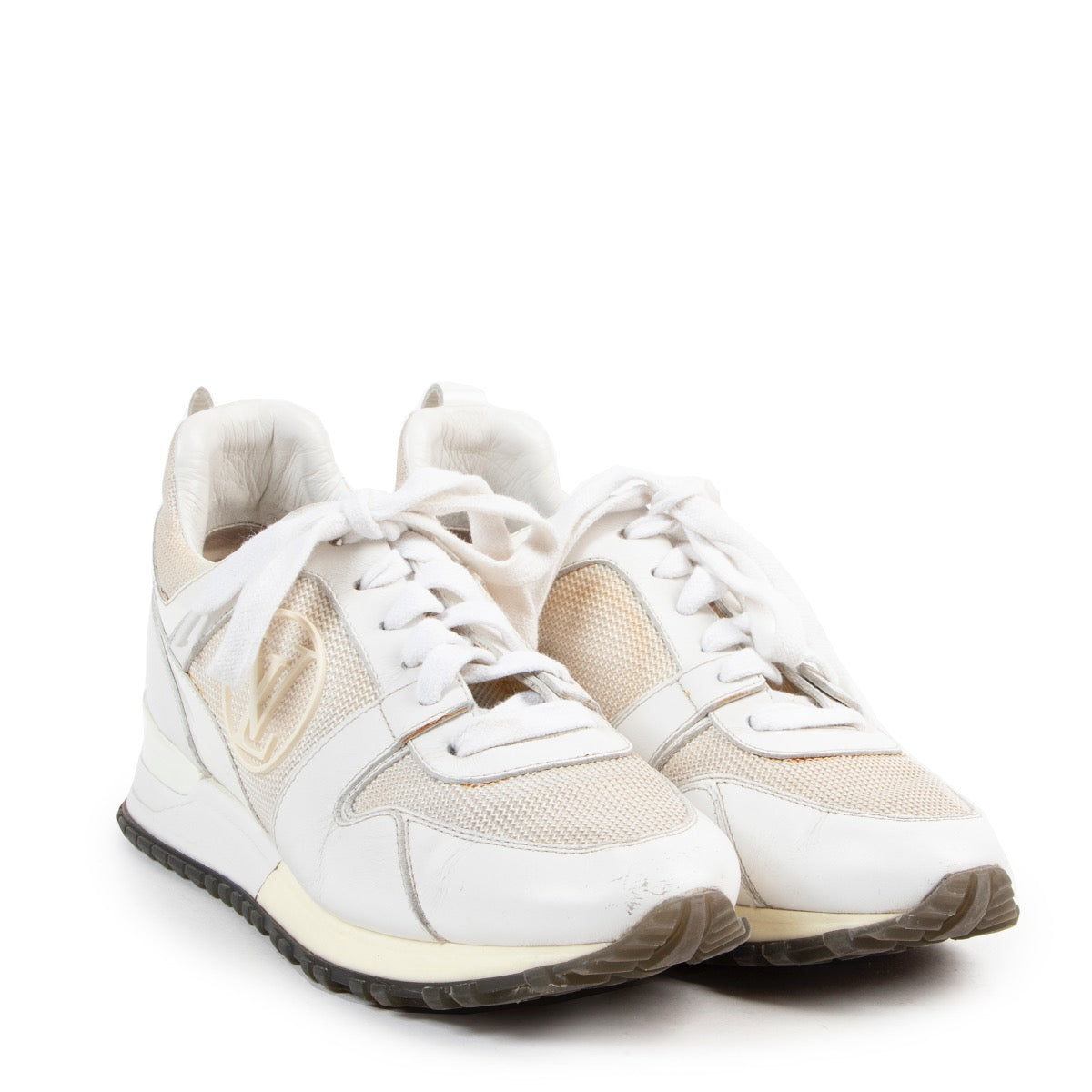 Shop safe online authentic second hand Louis Vuitton White Run Away Sneakers in Size 36,5 at the right price at Labellov.com.