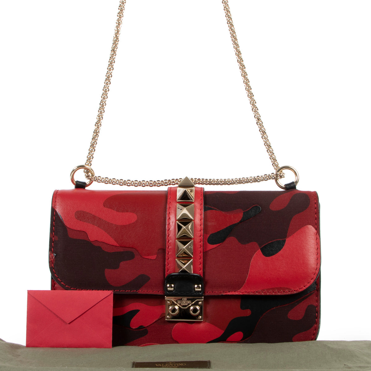 Valentino Garavani Red Camo Medium Glam Lock Rockstud Bag