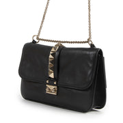 Authentieke Tweedehands Valentino Garavani Black Soft Grain Leather Rockstud Glam Lock Medium Flap Bag juiste prijs veilig online shoppen luxe merken webshop winkelen Antwerpen België mode fashion