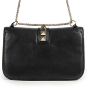 Authentieke Tweedehands Valentino Garavani Black Soft Grain Leather Rockstud Glam Lock Medium Flap Bag juiste prijs veilig online shoppen luxe merken webshop winkelen Antwerpen België mode fashion