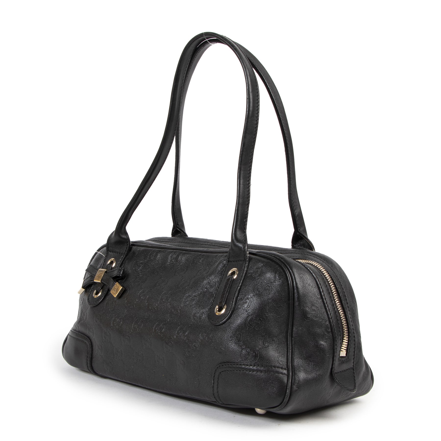 Authentieke Tweedehands Gucci Black Princy GG Leather Mini Boston Bag juiste prijs veilig online shoppen luxe merken webshop winkelen Antwerpen België mode fashion