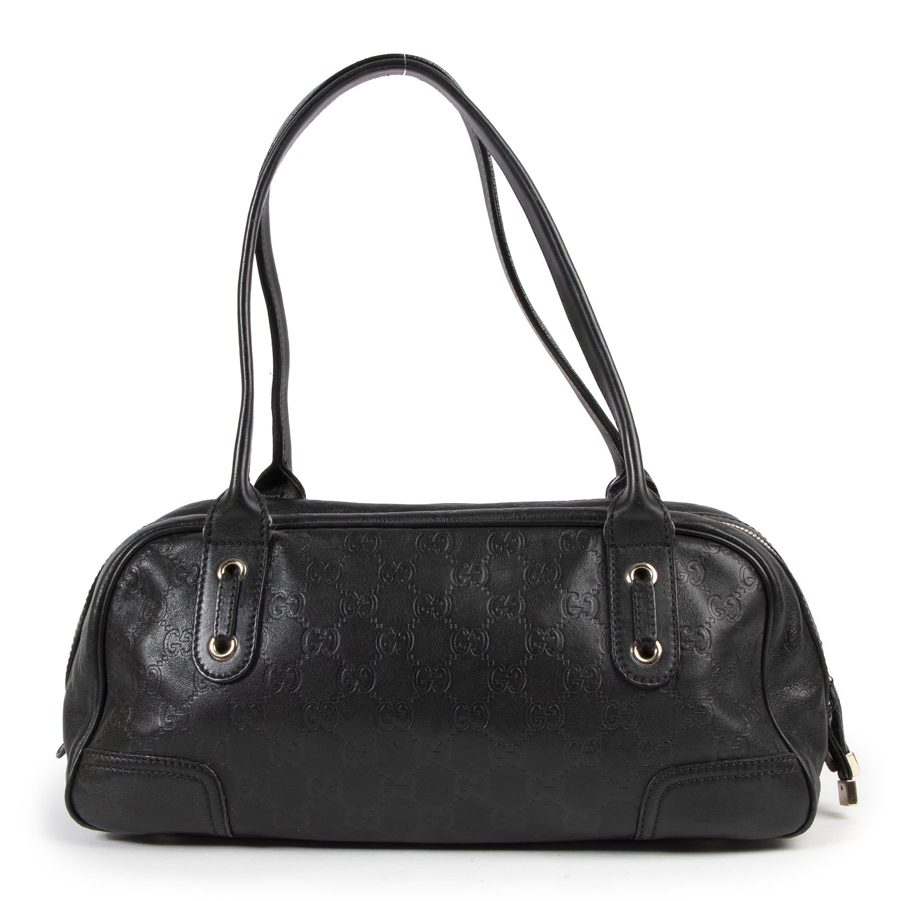 Authentieke Tweedehands Gucci Black Princy GG Leather Mini Boston Bag juiste prijs veilig online shoppen luxe merken webshop winkelen Antwerpen België mode fashion