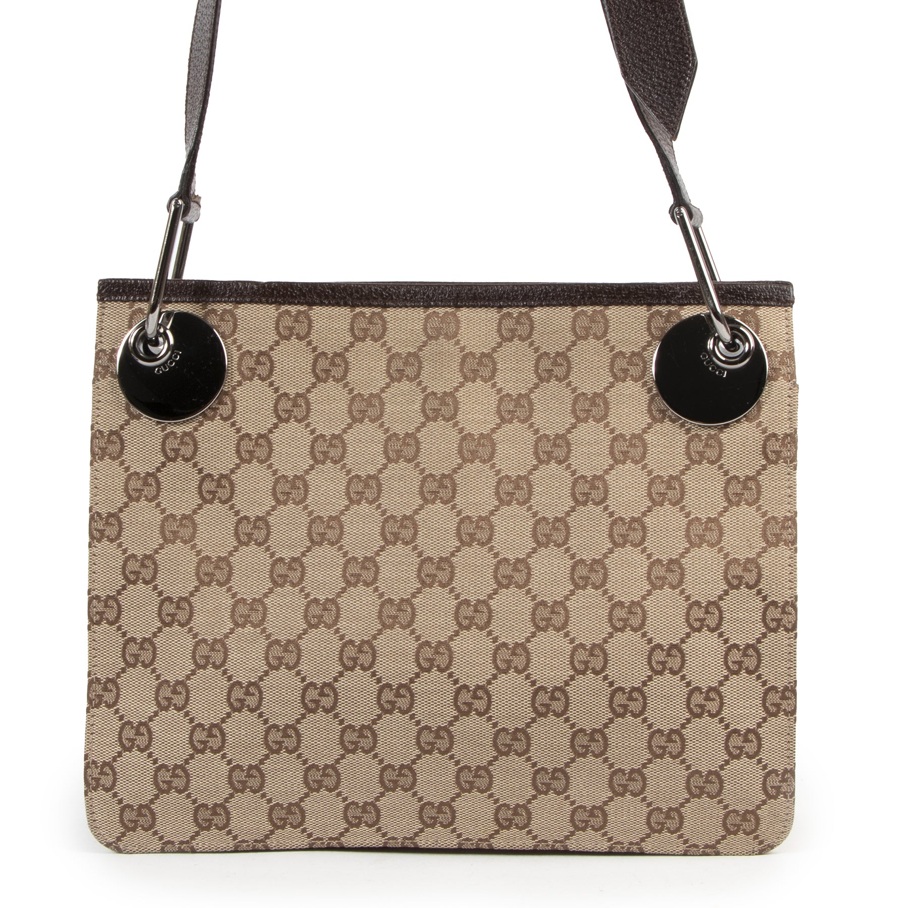 Authentieke Tweedehands Gucci Beige GG Canvas Messenger Crossbody Bag juiste prijs veilig online shoppen luxe merken webshop winkelen Antwerpen België mode fashion