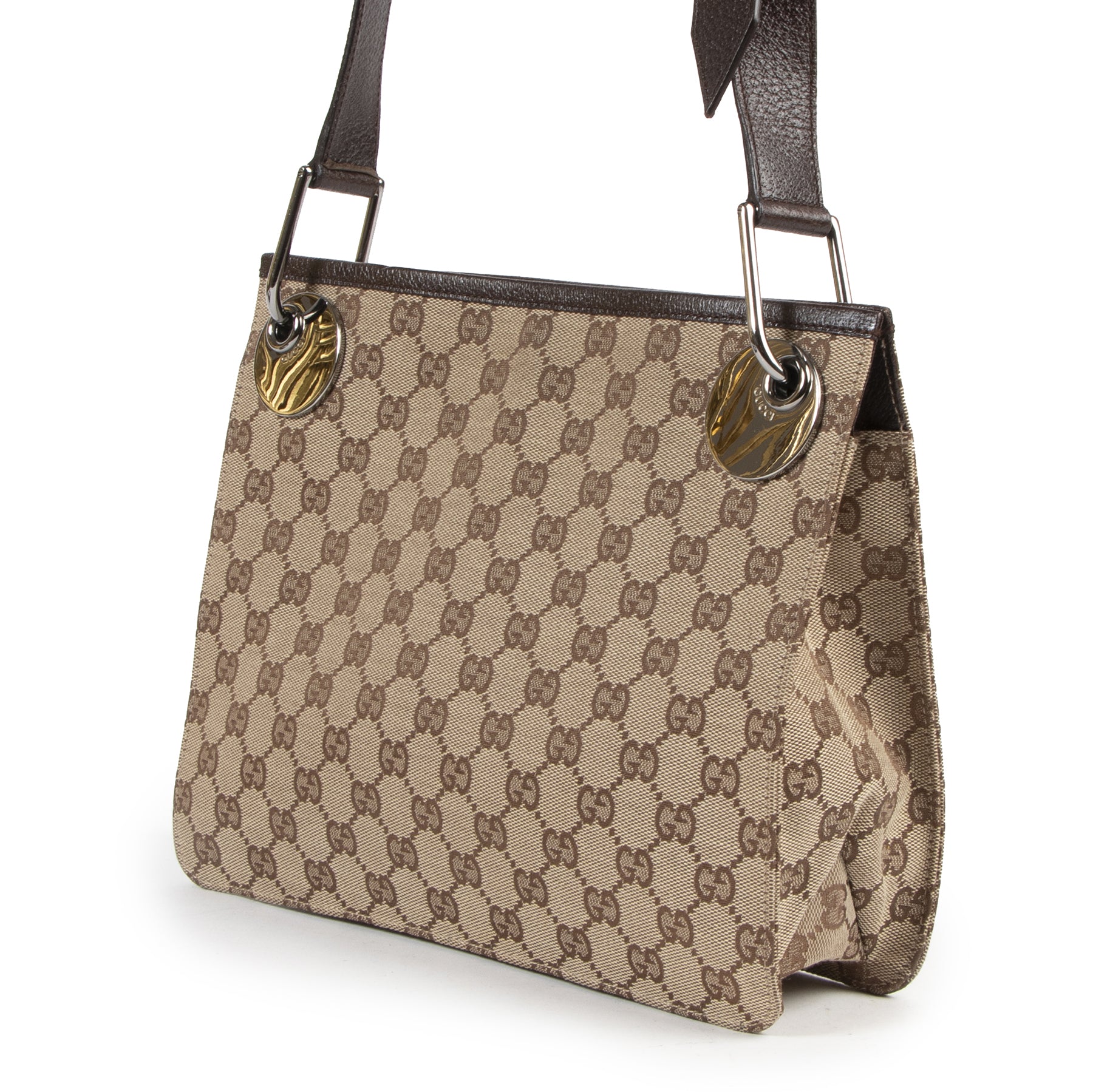 Authentic secondhand Gucci Beige GG Canvas Messenger Crossbody Bag designer bags fashion luxury vintage webshop safe secure online shopping