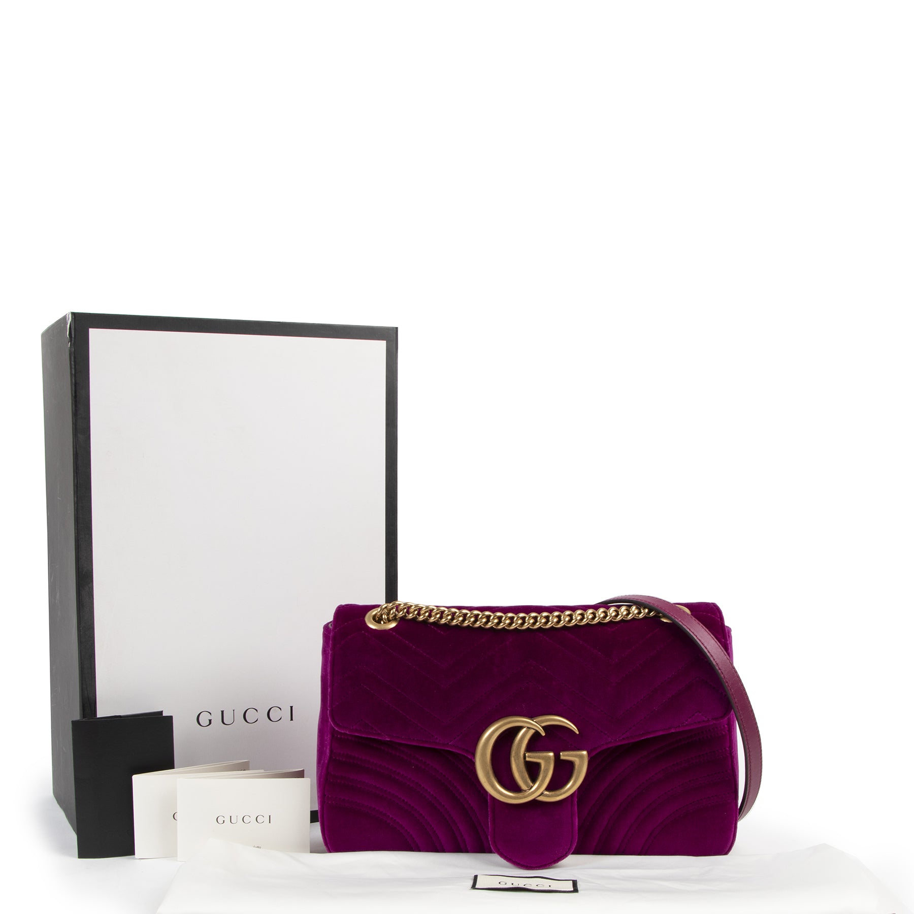 Authentic secondhand Gucci Purple Velvet Medium GG Marmont Shoulder Bag designer bags fashion luxury vintage webshop safe secure online shopping