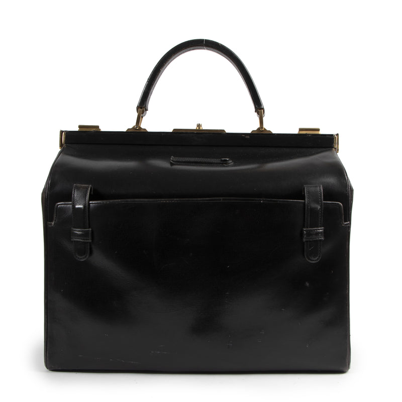 Authentic secondhand Delvaux Black Leather Vintage Doctor Bag designer bags fashion luxury vintage webshop safe secure online shopping