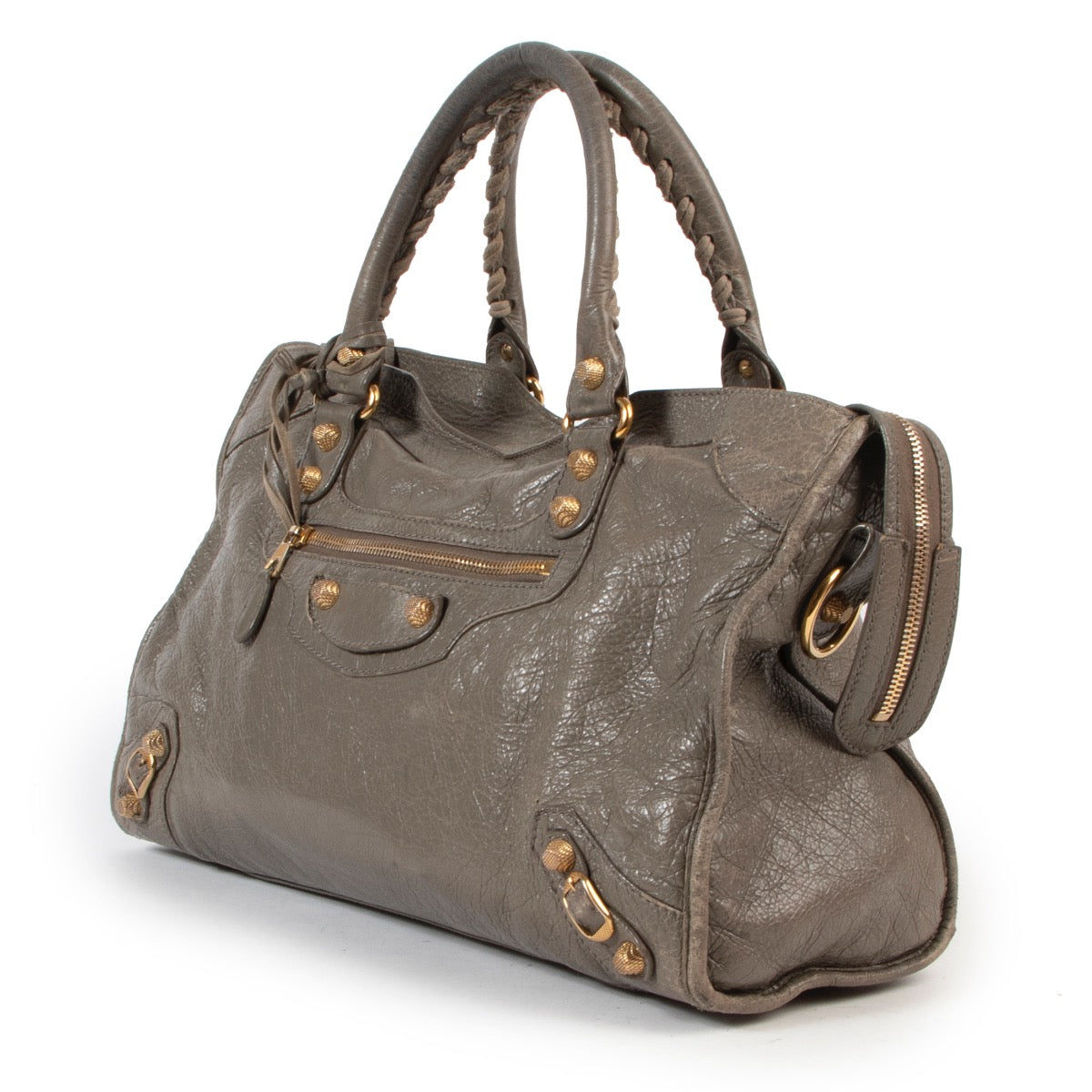 Veilig online kopen van authentieke Balenciaga grijze Classic city handtas.
