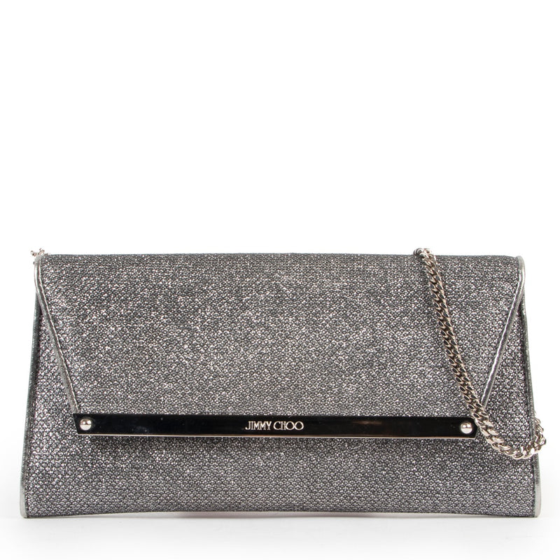 Jimmy Choo Silver Clutch in very good condition on Labellov designer site for vintage 2nd hand goods
