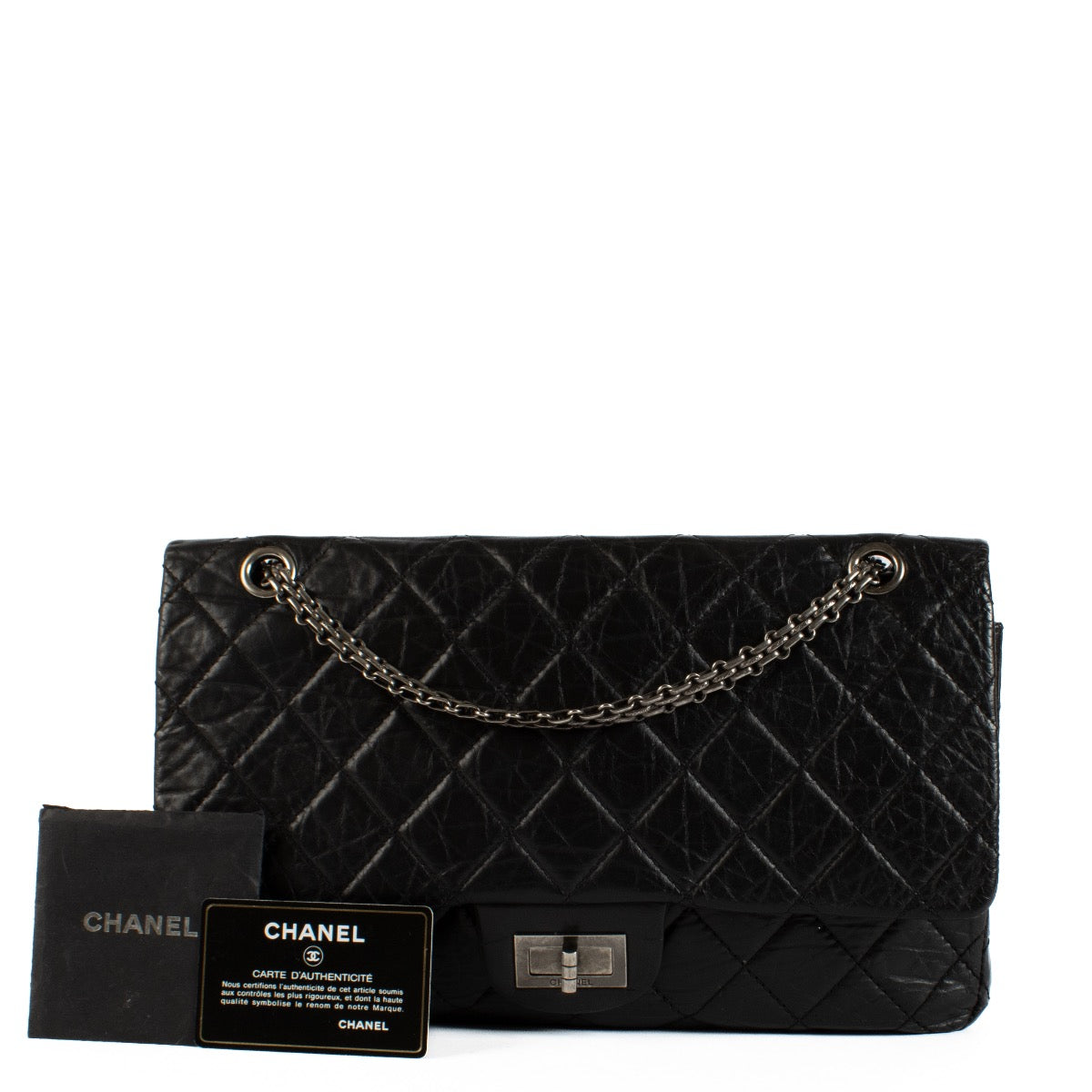 Shop safe online at Labellov in Antwerp, Brussels and Knokke this 100% authentic second hand Chanel Black Aged Calfskin Large 2.55. Koop veilig online bij Labellov een authentieke tweedehands Chanel Black Aged Calfskin Large 2.55
