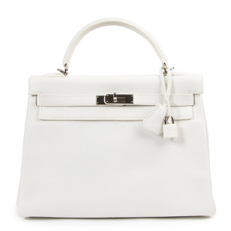 Authentic secondhand Hermès Kelly 28 Blanc PHW designer bags Hermès bag fashion luxury vintage webshop safe secure online shopping