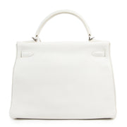 Authentic secondhand Hermès Kelly 28 Blanc PHW designer bags Hermès bag fashion luxury vintage webshop safe secure online shopping