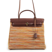 Authentieke Tweedehands Hermès Brown Vibrato Herbag juiste prijs veilig online shoppen luxe merken webshop winkelen Antwerpen België mode fashion