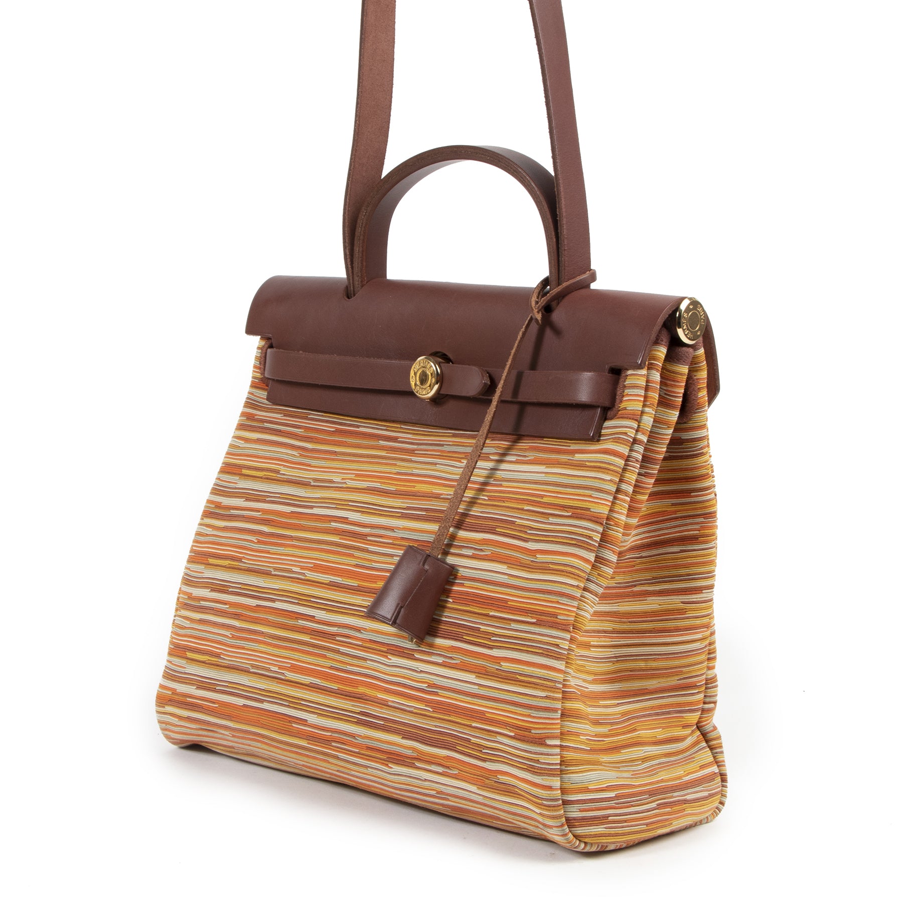 Authentic secondhand Hermès Brown Vibrato Herbag designer bags fashion luxury vintage webshop safe secure online shopping
