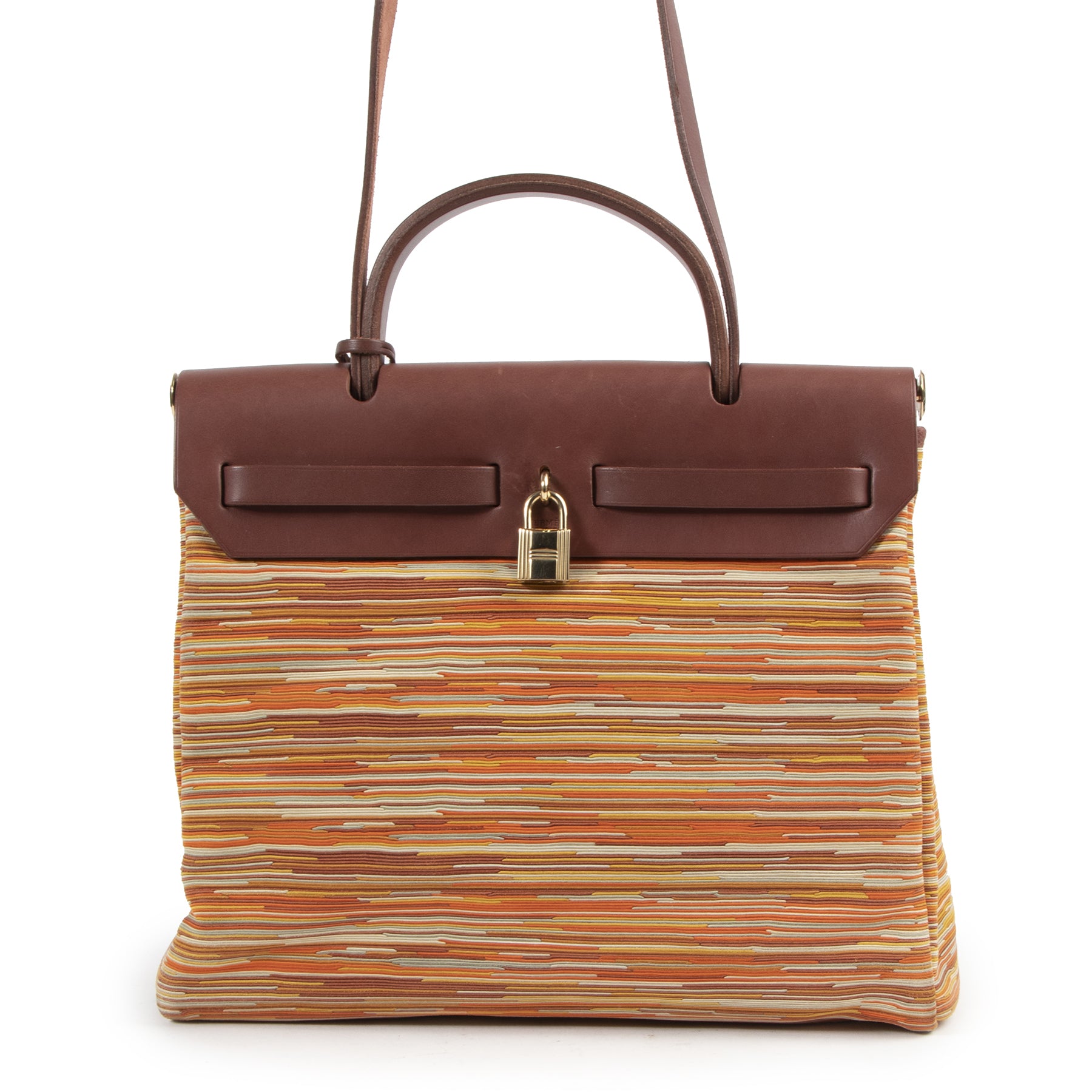 Authentic secondhand Hermès Brown Vibrato Herbag designer bags fashion luxury vintage webshop safe secure online shopping
