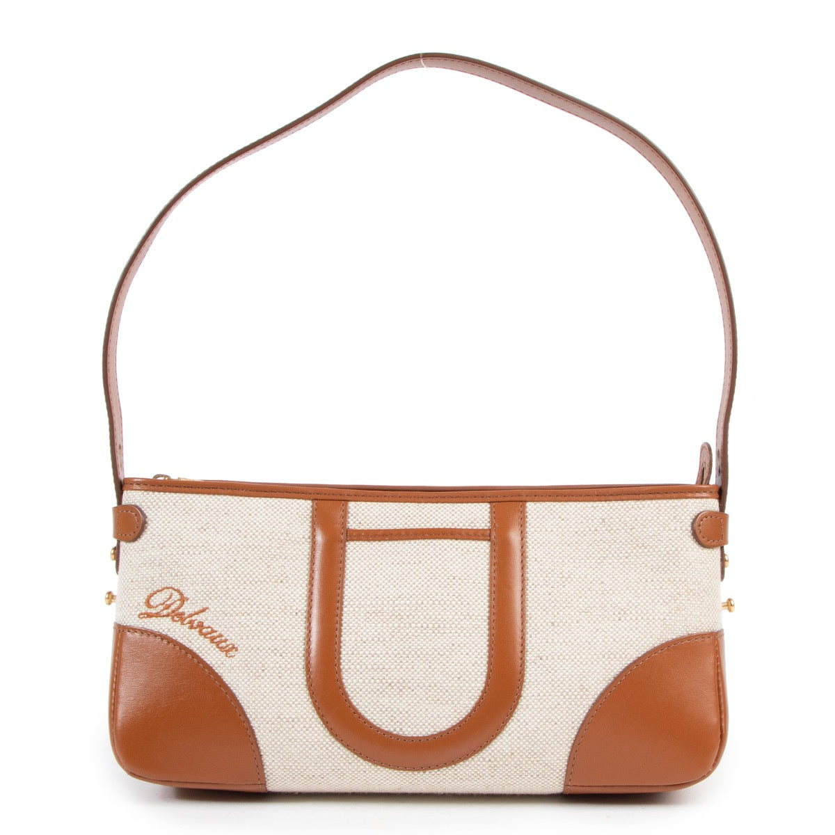 Online een authentieke Delvaux canvas schouder tas kopen op Labellov.com.