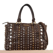 Authentieke Tweedehands Miu Miu Brown Leather Studded Shoulder Bag juiste prijs veilig online shoppen luxe merken webshop winkelen Antwerpen België mode fashion