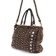 Authentic secondhand Miu Miu Brown Leather Studded Shoulder Bag designer bags fashion luxury vintage webshop safe secure online shopping
