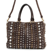 Authentic secondhand Miu Miu Brown Leather Studded Shoulder Bag designer bags fashion luxury vintage webshop safe secure online shopping