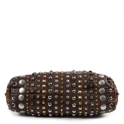Authentic secondhand Miu Miu Brown Leather Studded Shoulder Bag designer bags fashion luxury vintage webshop safe secure online shopping