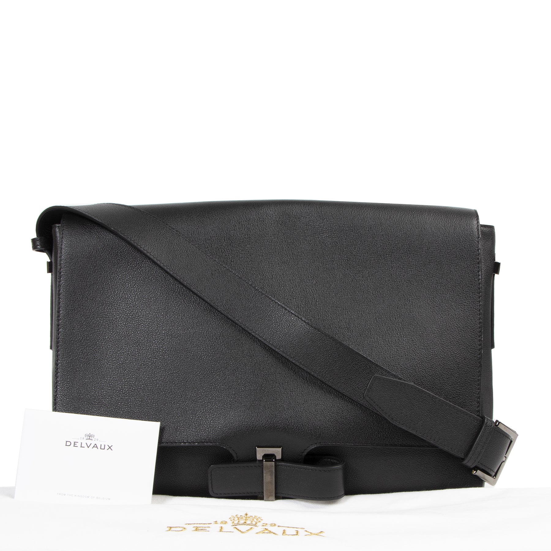 Delvaux Black Leather Contemporain Messenger Bag