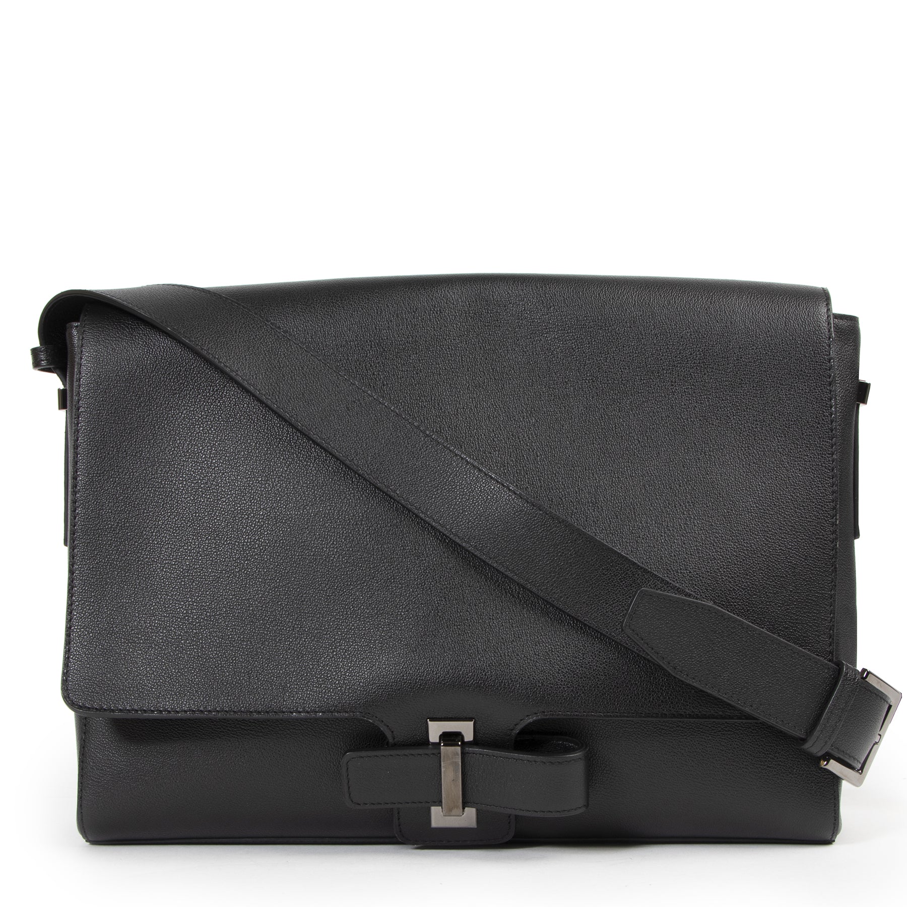 Delvaux Black Leather Contemporain Messenger Bag
