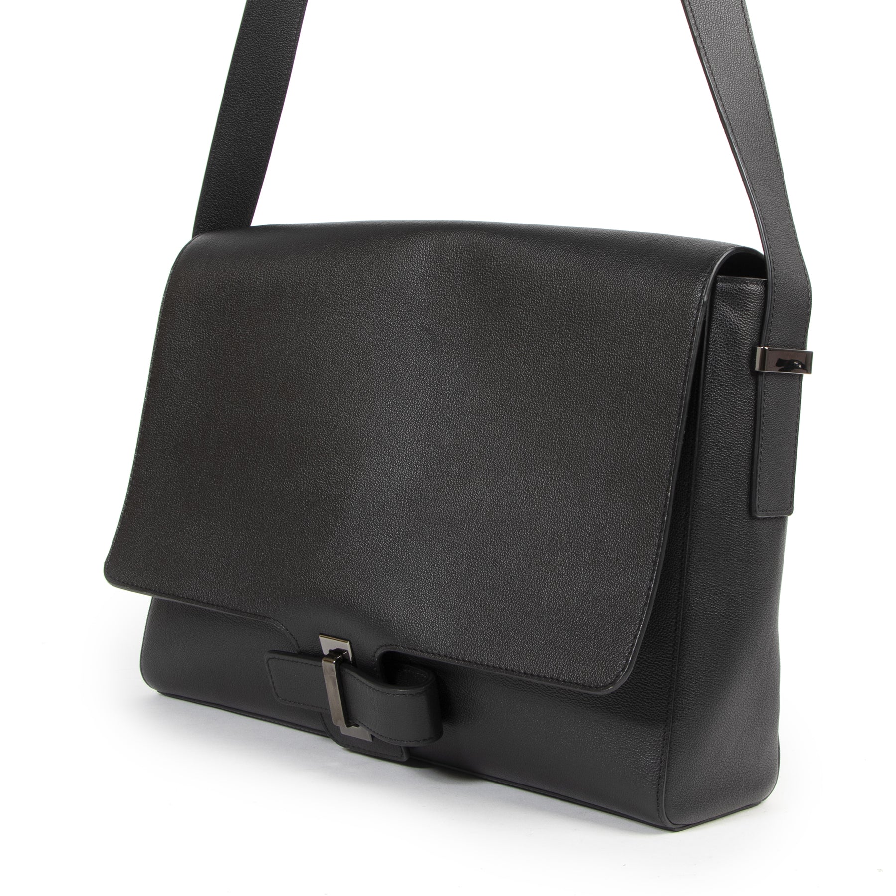Delvaux Black Leather Contemporain Messenger Bag