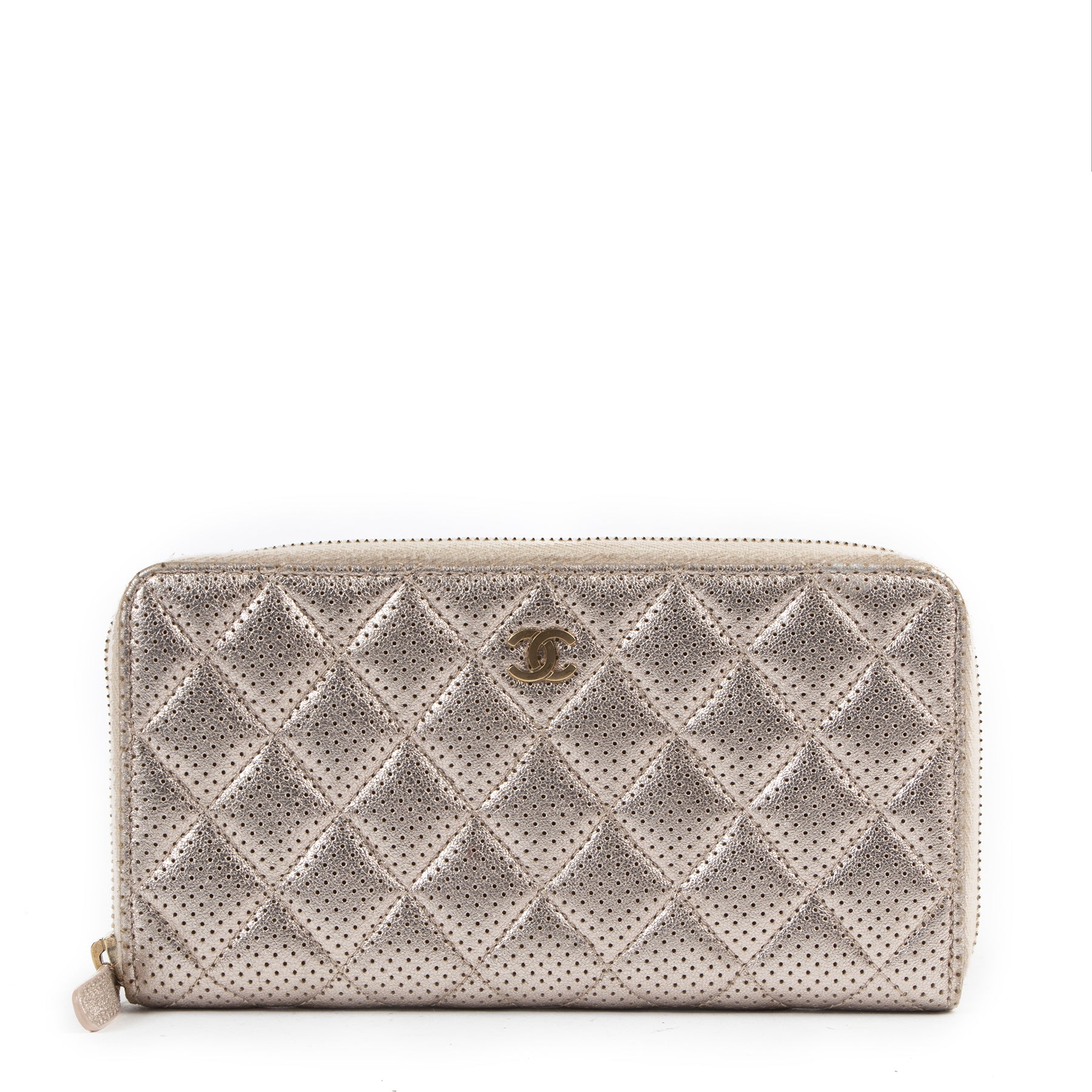 Authentic secondhand Chanel Rose Gold Quilted Leather Zippy Wallet designer bags fashion luxury vintage webshop safe secure online shopping
